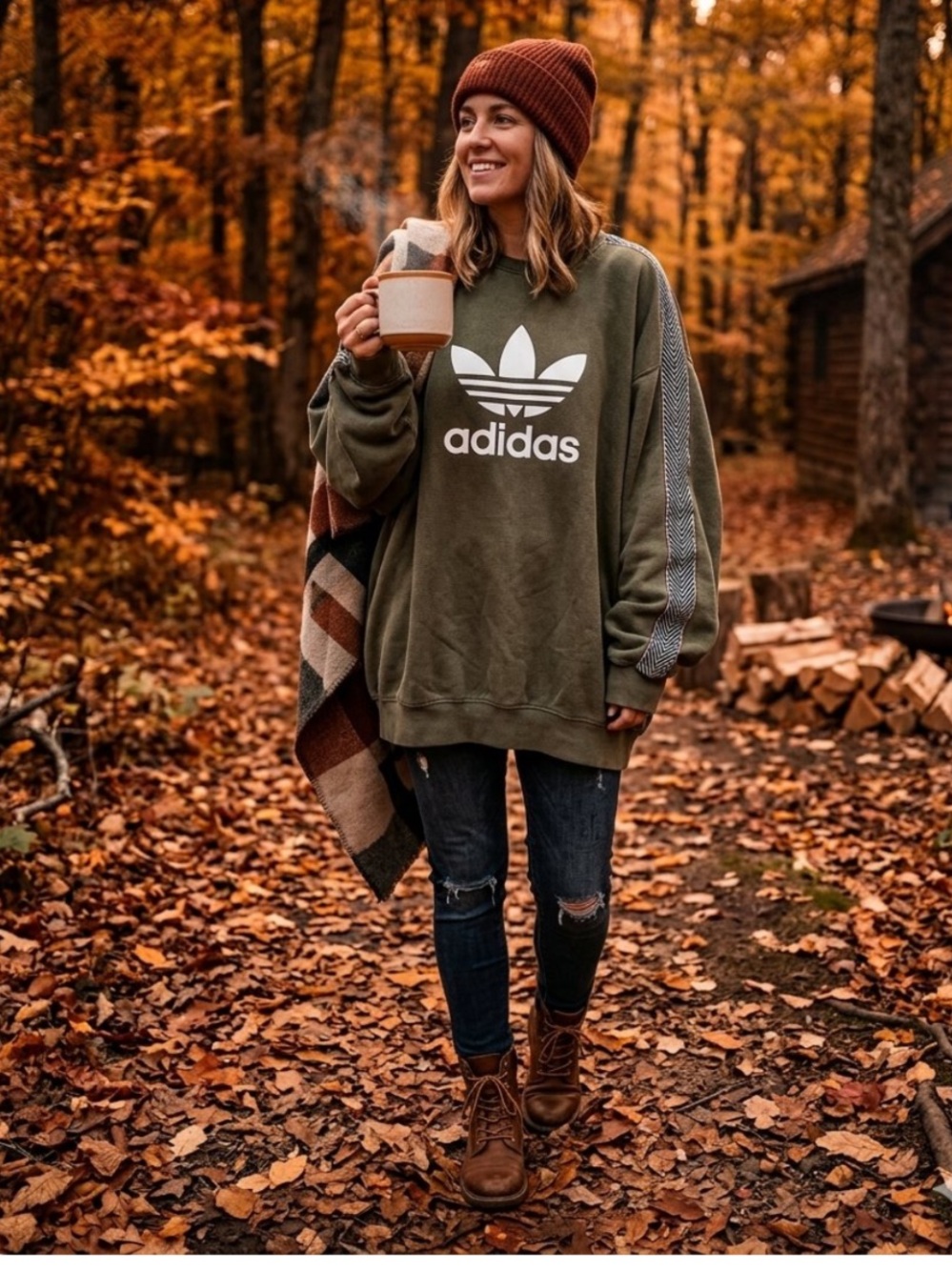 adidas Vintage Oversized Trefoil Crewneck
Sweatshirt Washed Olive Green 3XL Rare